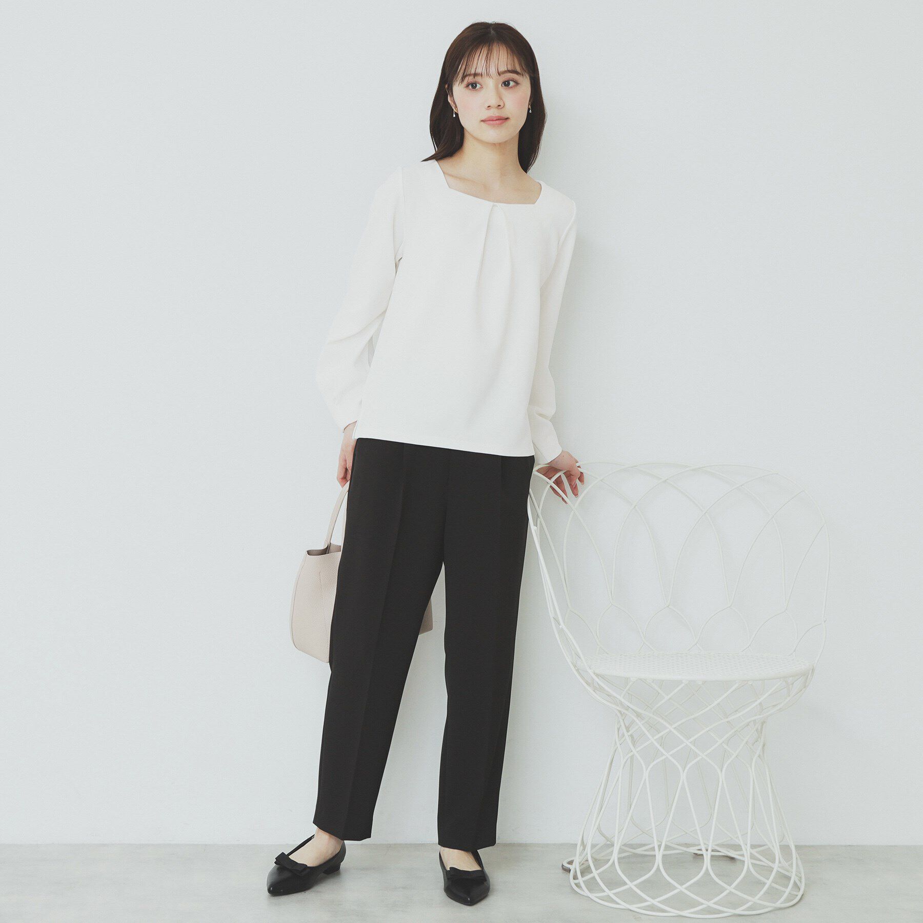 index「キーネックタックデザイントップス【洗濯機洗い可】」|Tシャツ・カットソー|