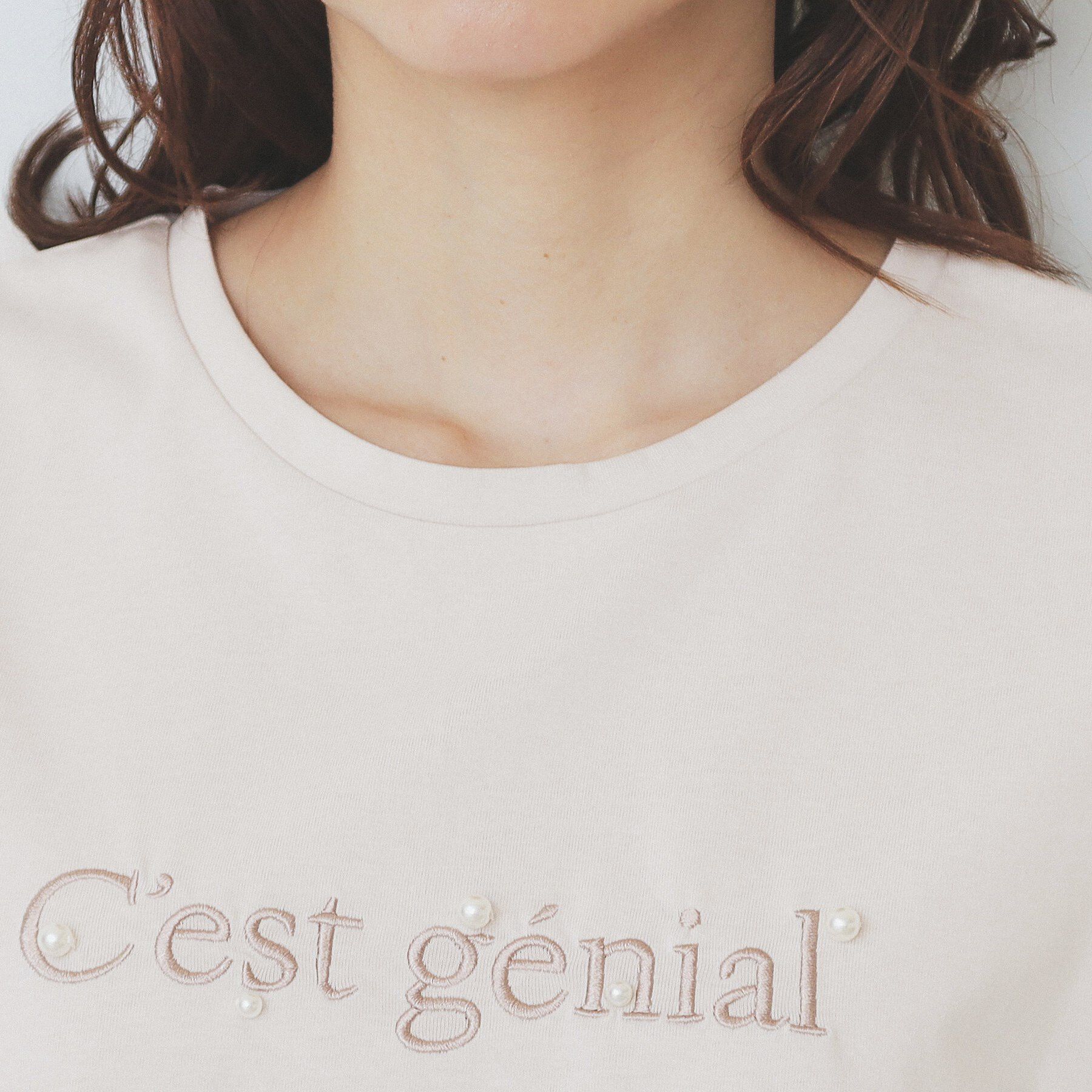 index「パール調刺繍ロゴTシャツ【汗ジミ防止／吸水速乾／接触冷感／UVケア／洗濯機洗い可】」|Tシャツ・カットソー|