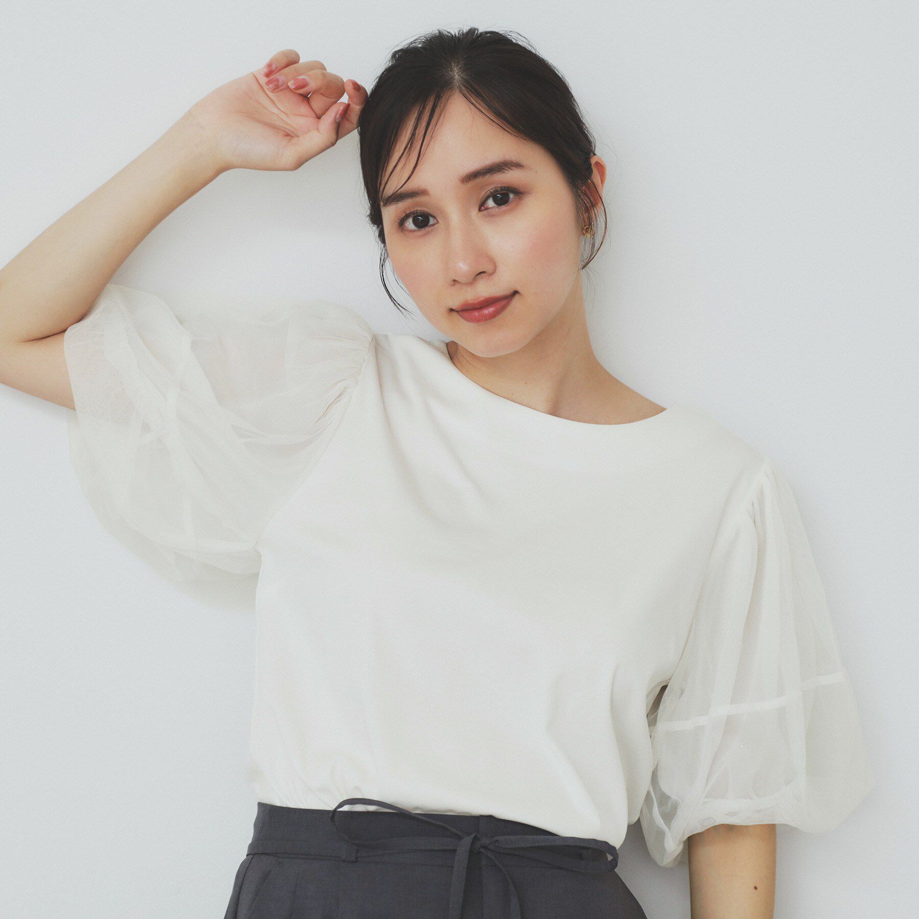 index「チュールドッキングバルーントップス【洗濯機洗い可／接触冷感】」|Tシャツ・カットソー|オフホワイト(003