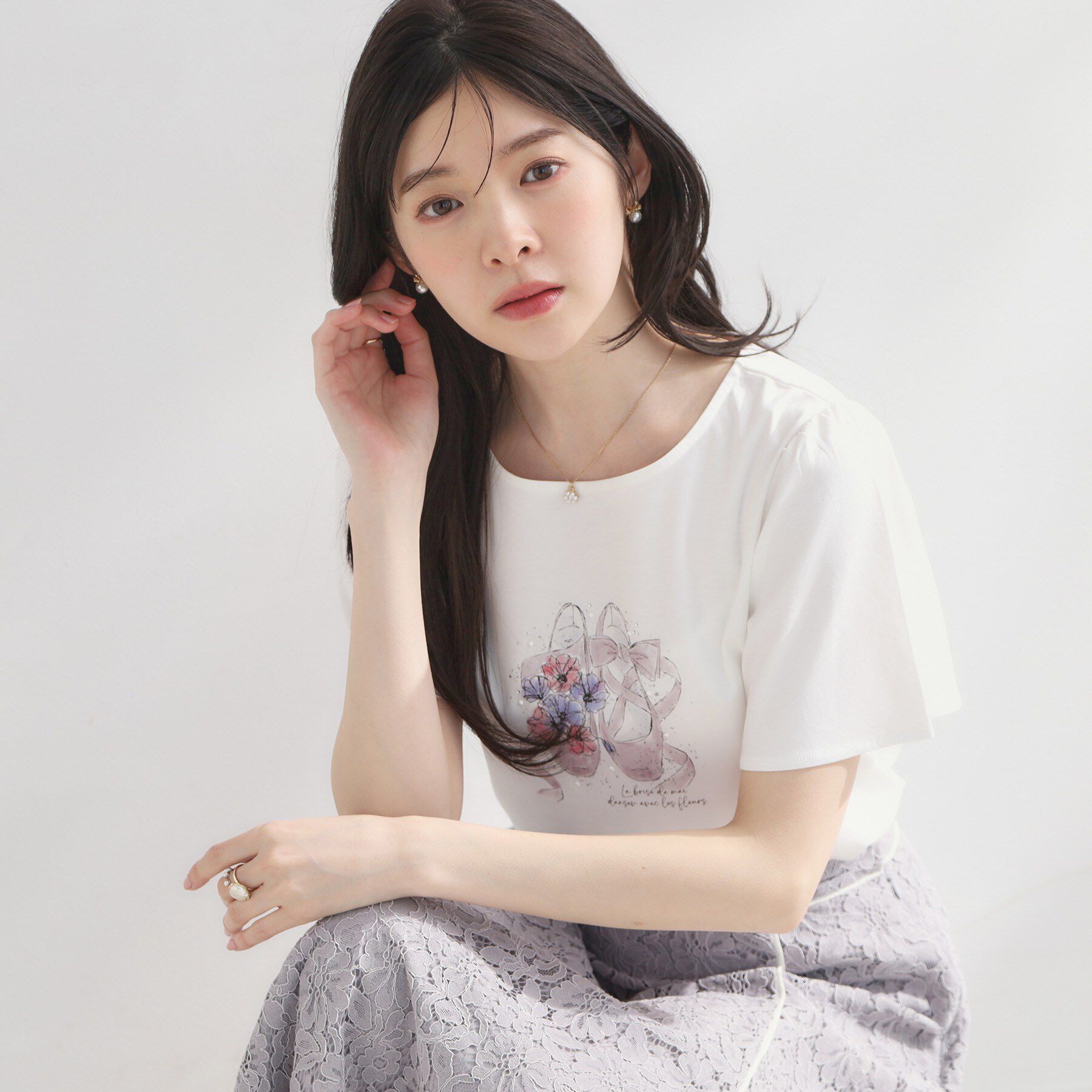 Couture broach「【接触冷感・UVカット・洗える】トゥシューズプリントTシャツ」|Tシャツ・カットソー|