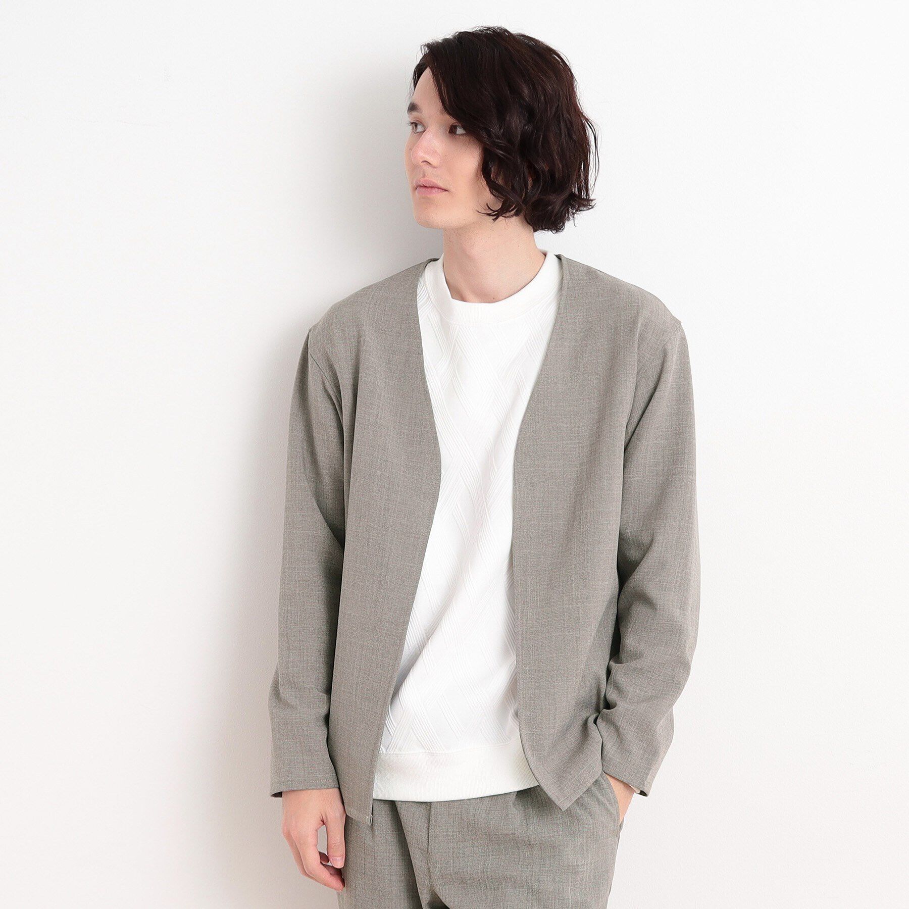 THE SHOP TK「【CAVIAN/キャビアン】リサイクルシャークスキンノーカラーカーディガン セットアップ可」|カーディガン|チャコールグレー(0