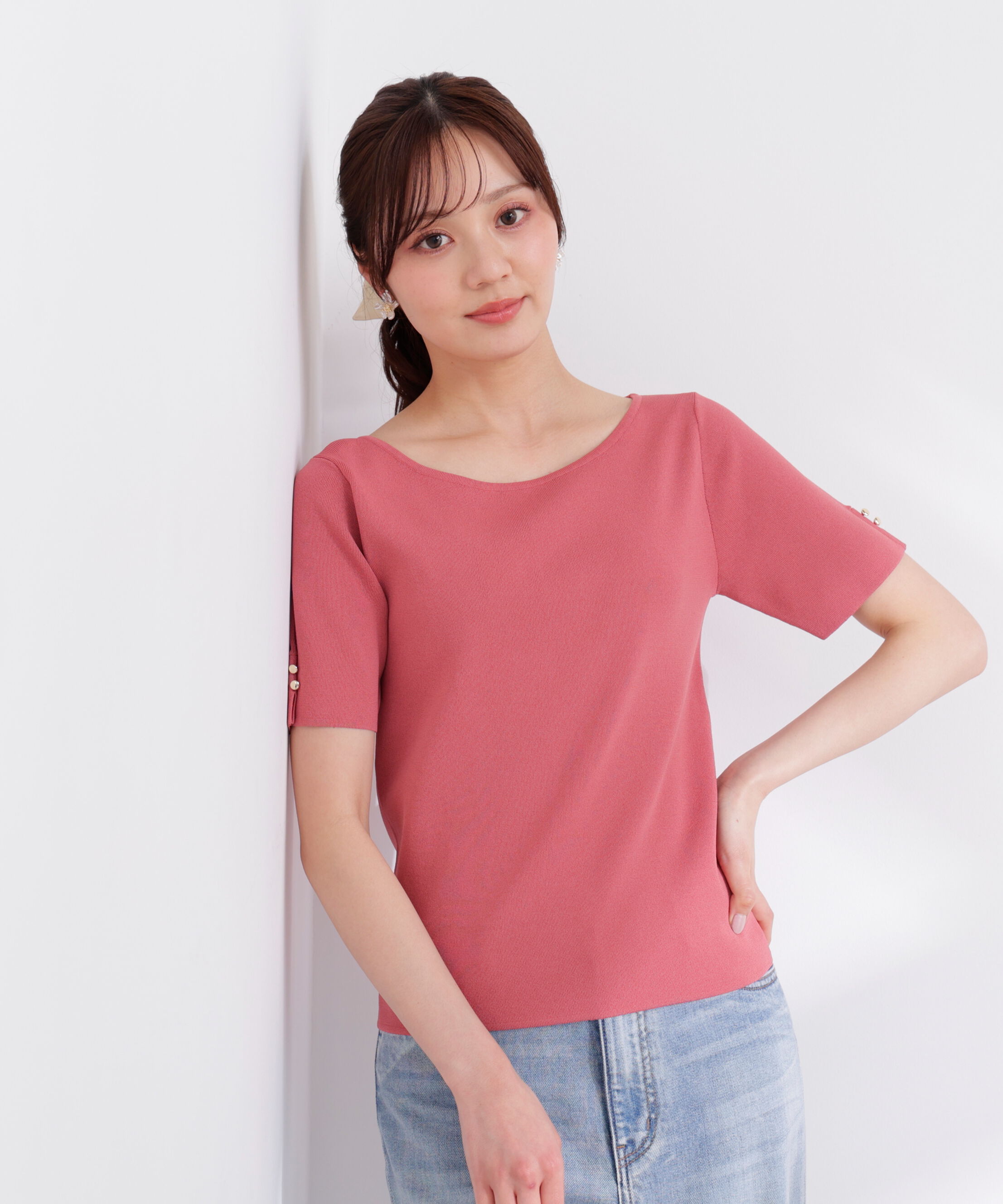 PROPORTION BODY DRESSING「5分袖ベーシックニット 26SS」|ニット・セーター|ピンク