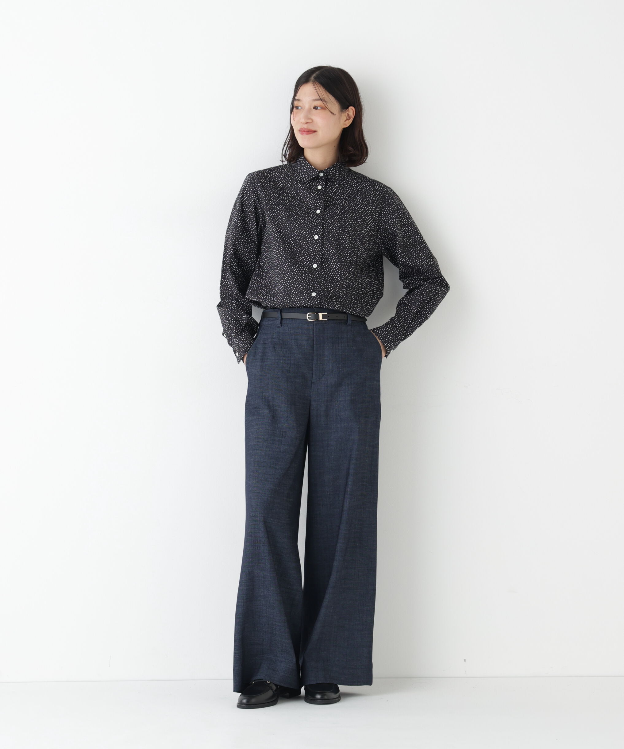  「◆《ウォッシャブル》ドット柄ベーシックシャツ」|シャツ・ブラウス|
