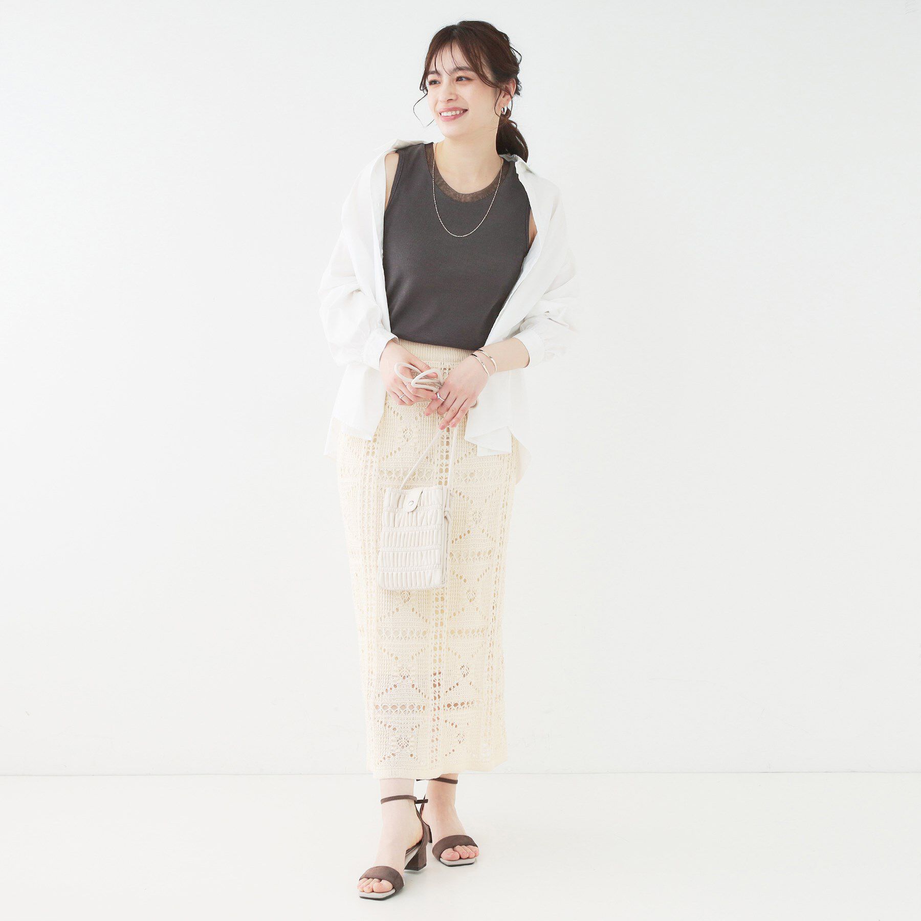 SHOO･LA･RUE「【洗える/S-LL】シアーネックがこなれ見え リブタンクトップ」|Tシャツ・カットソー|