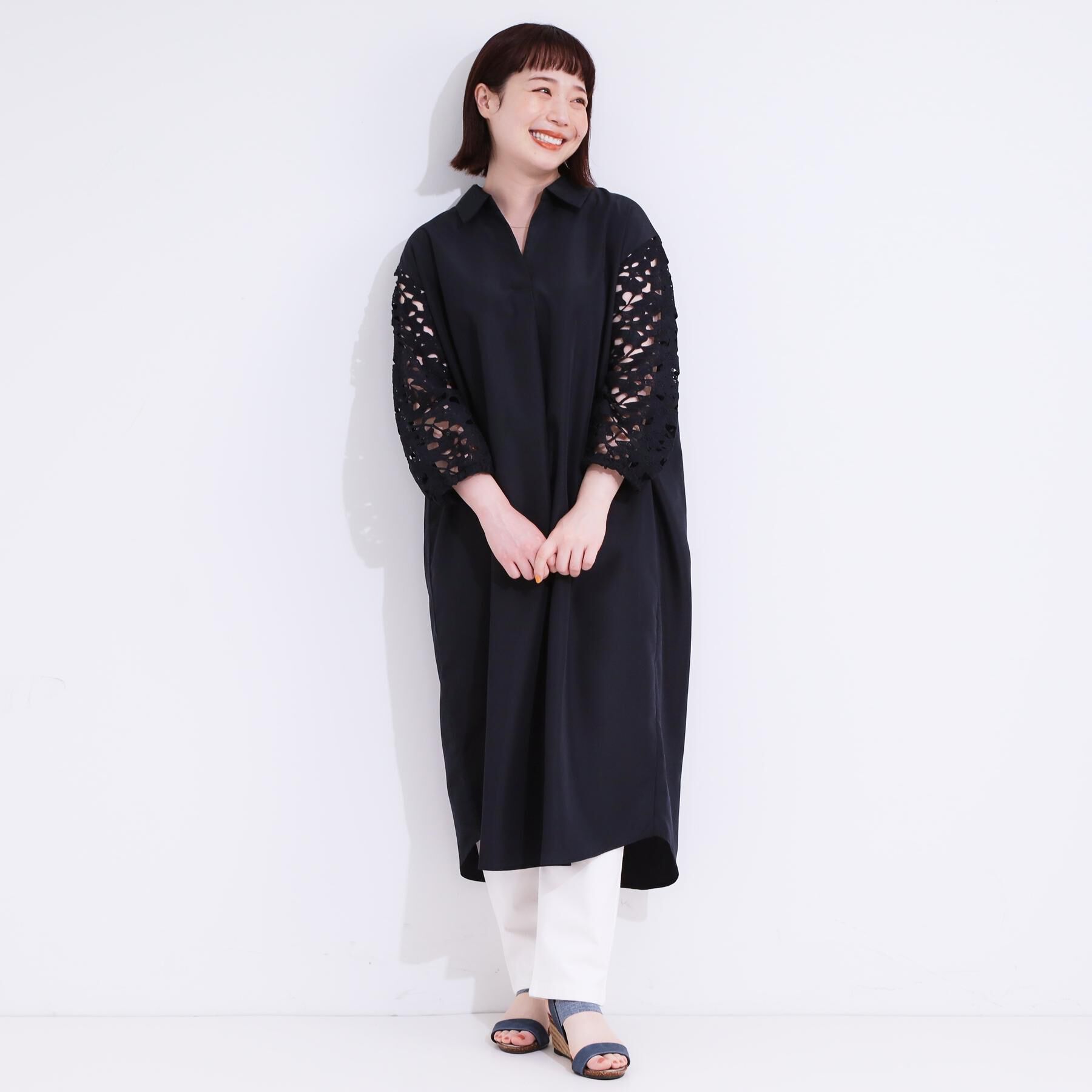 SHOO･LA･RUE「お袖レースが上品な シャツワンピース」|ワンピース|