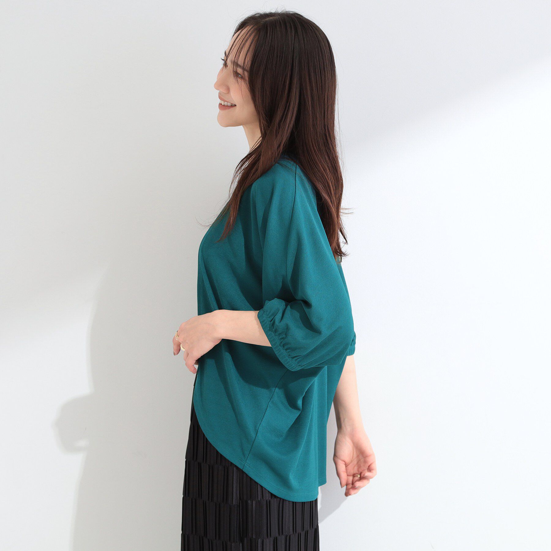 SHOO･LA･RUE「【ひんやり/UV/洗濯機可】体型カバーも叶う さらさら五分袖ボレロカーディガン」|カーディガン|