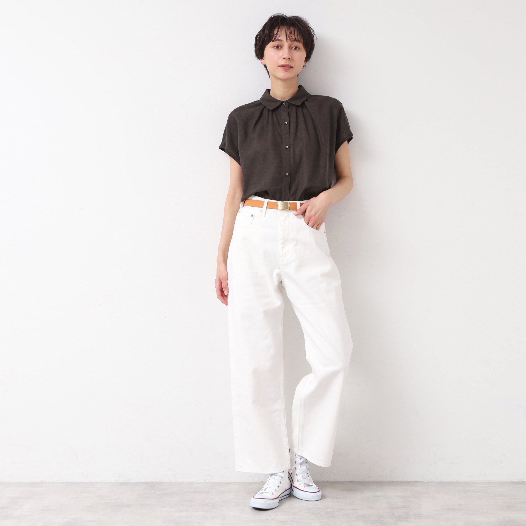 Dessin「【洗える】シャツカラーフレンチスリーブブラウス（XS～L）」|シャツ・ブラウス|