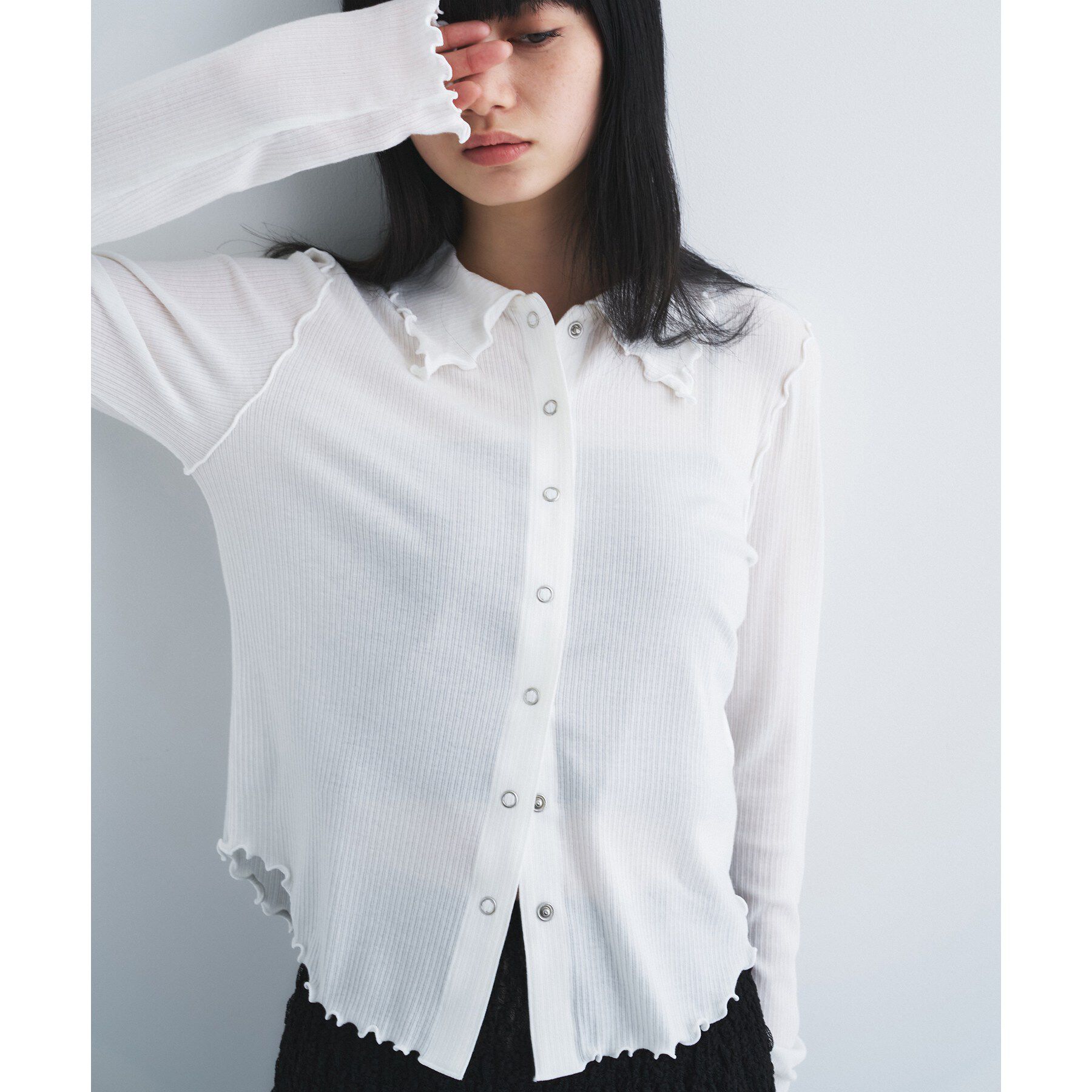 CODE A「edge－fit ribbed cardigan」|カーディガン|ホワイト(001)