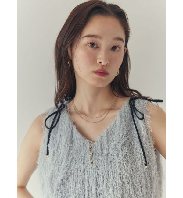 LAGUNAMOON「フェザーVネックリボントップス」|Tシャツ・カットソー|