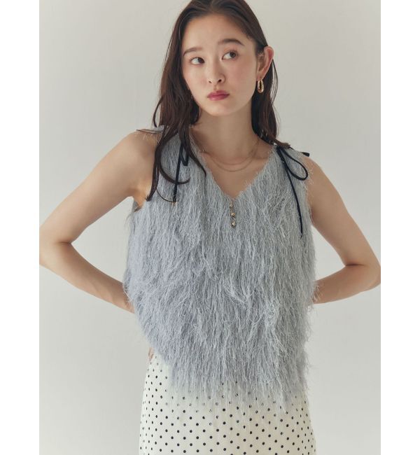 LAGUNAMOON「フェザーVネックリボントップス」|Tシャツ・カットソー|