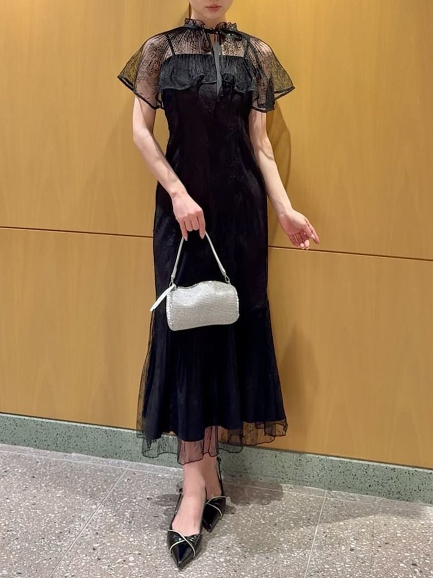 SNIDEL「レースケープセットマーメイドドレス」|ドレス|BLK