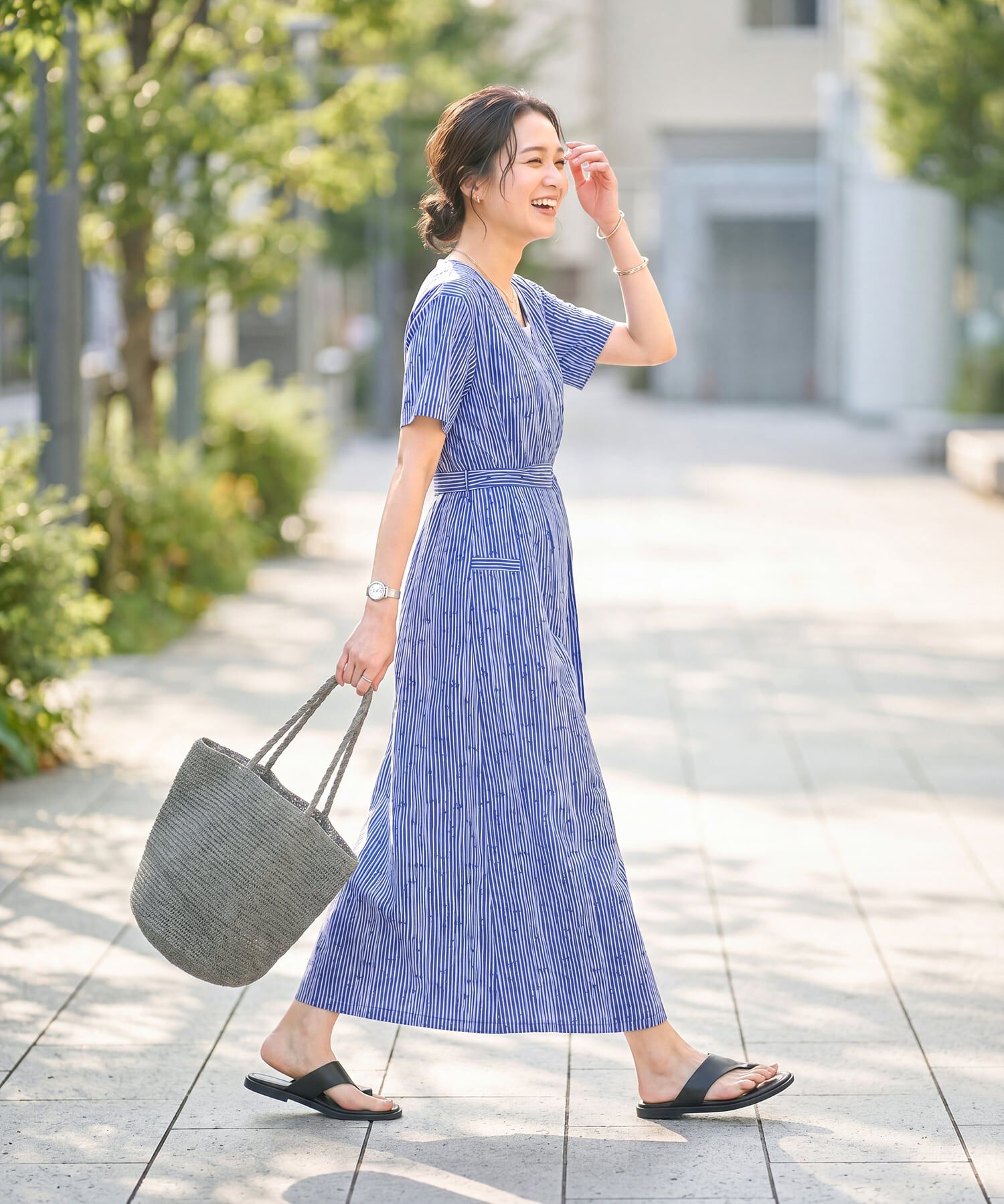 STYLE DELI「デザインストライプ柄カシュクールワンピース」|ワンピース|