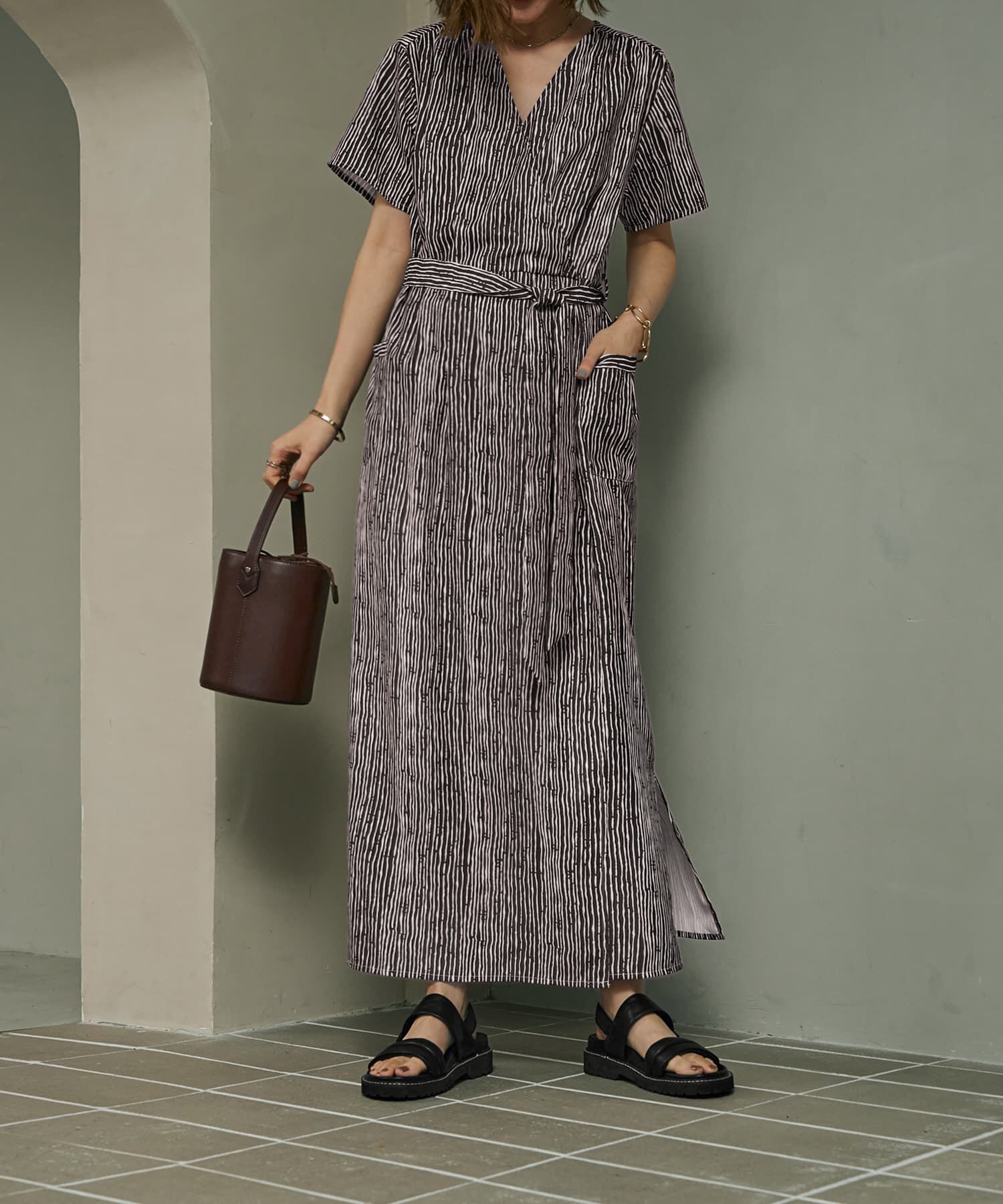 STYLE DELI「デザインストライプ柄カシュクールワンピース」|ワンピース|