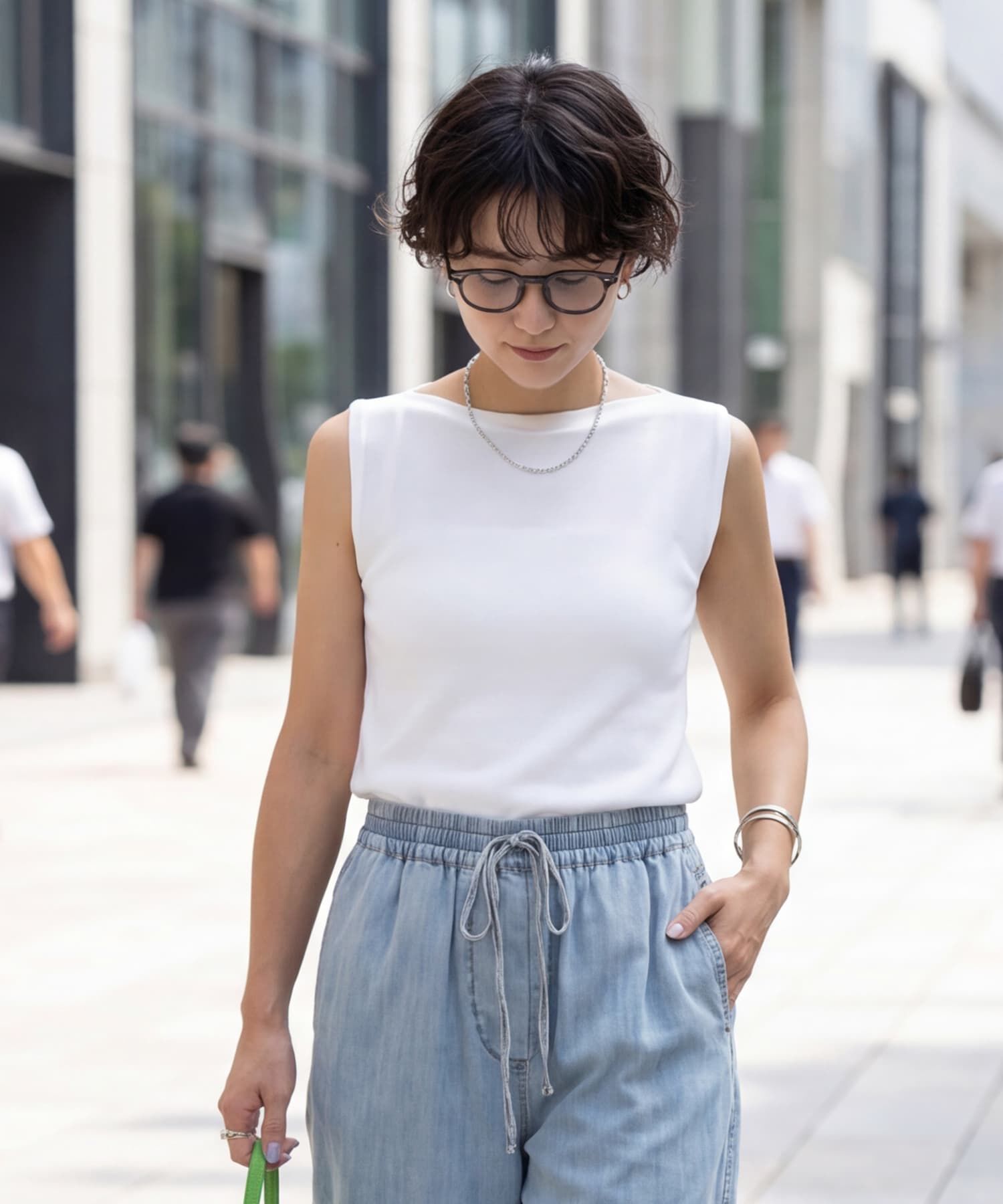 STYLE DELI「サラッとしたボートネックノースリニット」|タンクトップ|アイボリー