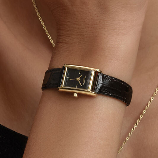 OLIVIA BURTON 「〈OLIVIA BURTON(ｵﾘﾋﾞｱﾊﾞｰﾄﾝ)〉ｸﾗｼｯｸ 16mmﾐﾆｸﾞﾛｰﾌﾞ ｺﾞｰﾙﾄﾞ＆ﾌﾞﾗｯｸ ｸﾛｺﾀﾞｲﾙﾚｻﾞｰ」|腕時計|BLACK