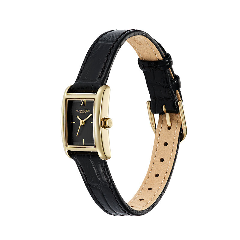 OLIVIA BURTON 「〈OLIVIA BURTON(ｵﾘﾋﾞｱﾊﾞｰﾄﾝ)〉ｸﾗｼｯｸ 16mmﾐﾆｸﾞﾛｰﾌﾞ ｺﾞｰﾙﾄﾞ＆ﾌﾞﾗｯｸ ｸﾛｺﾀﾞｲﾙﾚｻﾞｰ」|腕時計|
