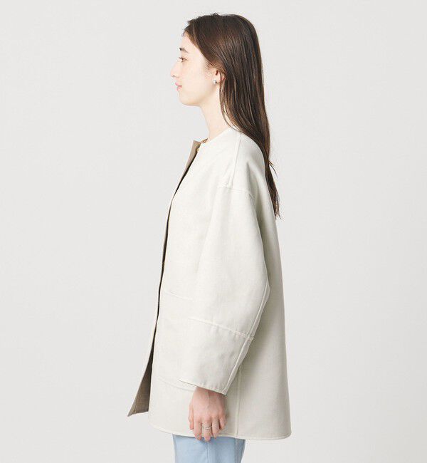 UNITED ARROWS「Asami バイカラー リバーコート」|ノーカラーコート|