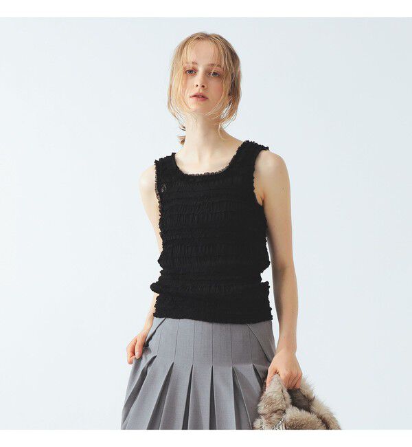 Ray BEAMS 「シフォン シャーリング タンクトップ」|タンクトップ|BLACK