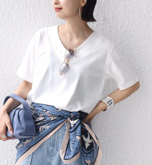 SHIPS for women「《予約》【WEB限定】〈ネックが選べる2サイズ展開〉オーガニックコットン バリエーションネック TEE」|Tシャツ・カットソー|