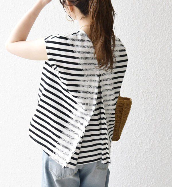 SHIPS any「《追加予約》SHIPS any:〈洗濯機可能〉バック レース コンビ フレンチスリーブ プルオーバー」|Tシャツ・カットソー|ホワイト