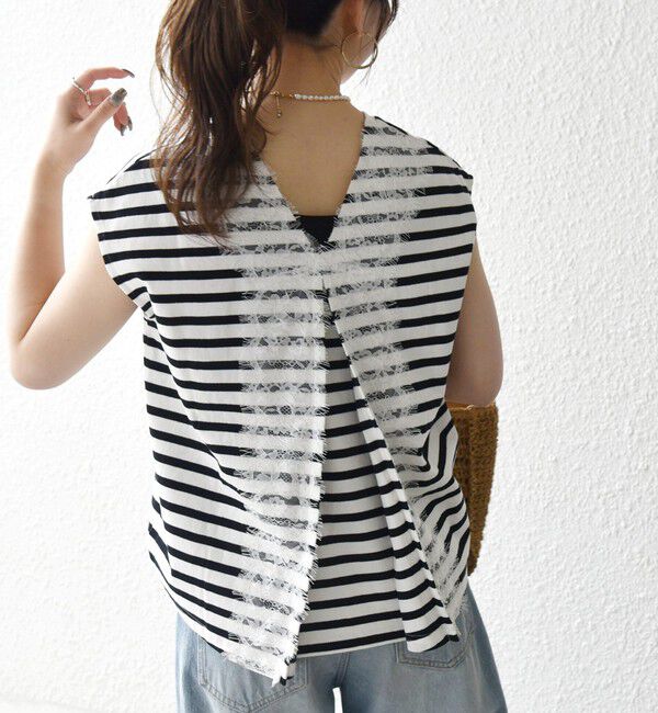 SHIPS any「《追加予約》SHIPS any:〈洗濯機可能〉バック レース コンビ フレンチスリーブ プルオーバー」|Tシャツ・カットソー|