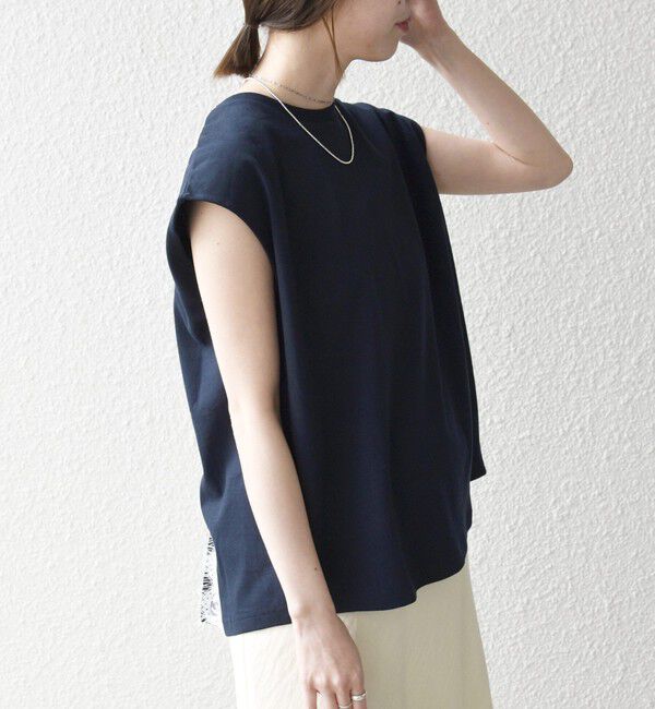 SHIPS any「《追加予約》SHIPS any:〈洗濯機可能〉バック レース コンビ フレンチスリーブ プルオーバー」|Tシャツ・カットソー|