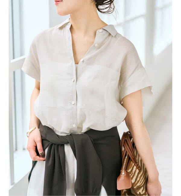 Spick and Span「《セットアップ可》ラミーブレンドフレンチスリーブシャツ」|シャツ・ブラウス|ベージュ A