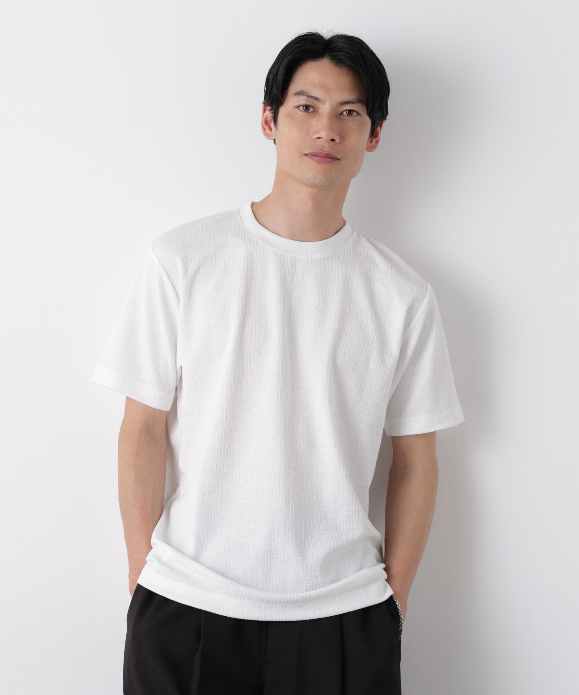 NANO universe「ストレッチジャガードTシャツ 半袖」|Tシャツ・カットソー|ホワイト