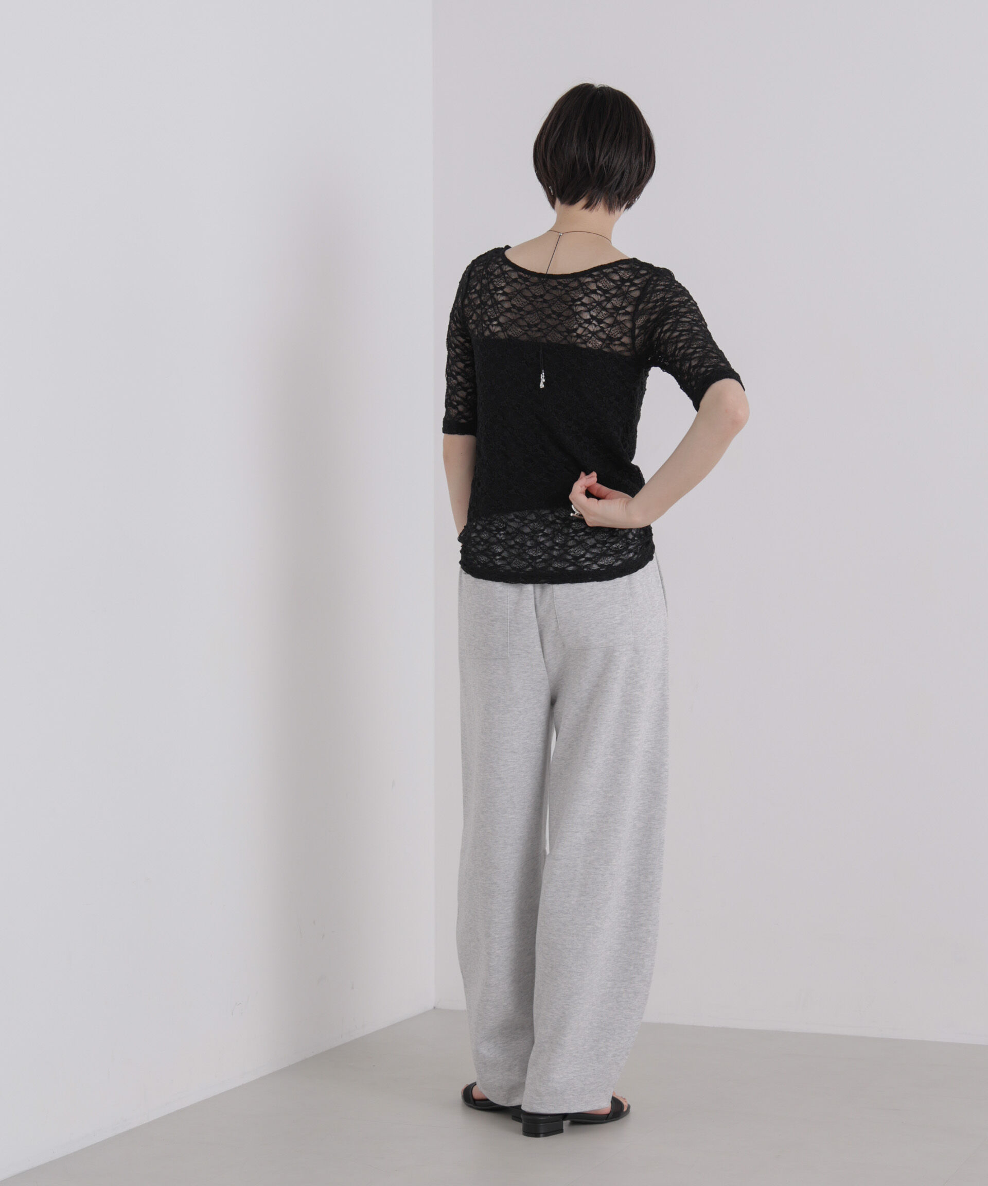 NANO universe「前後2wayシアーストレッチレーストップス」|Tシャツ・カットソー|