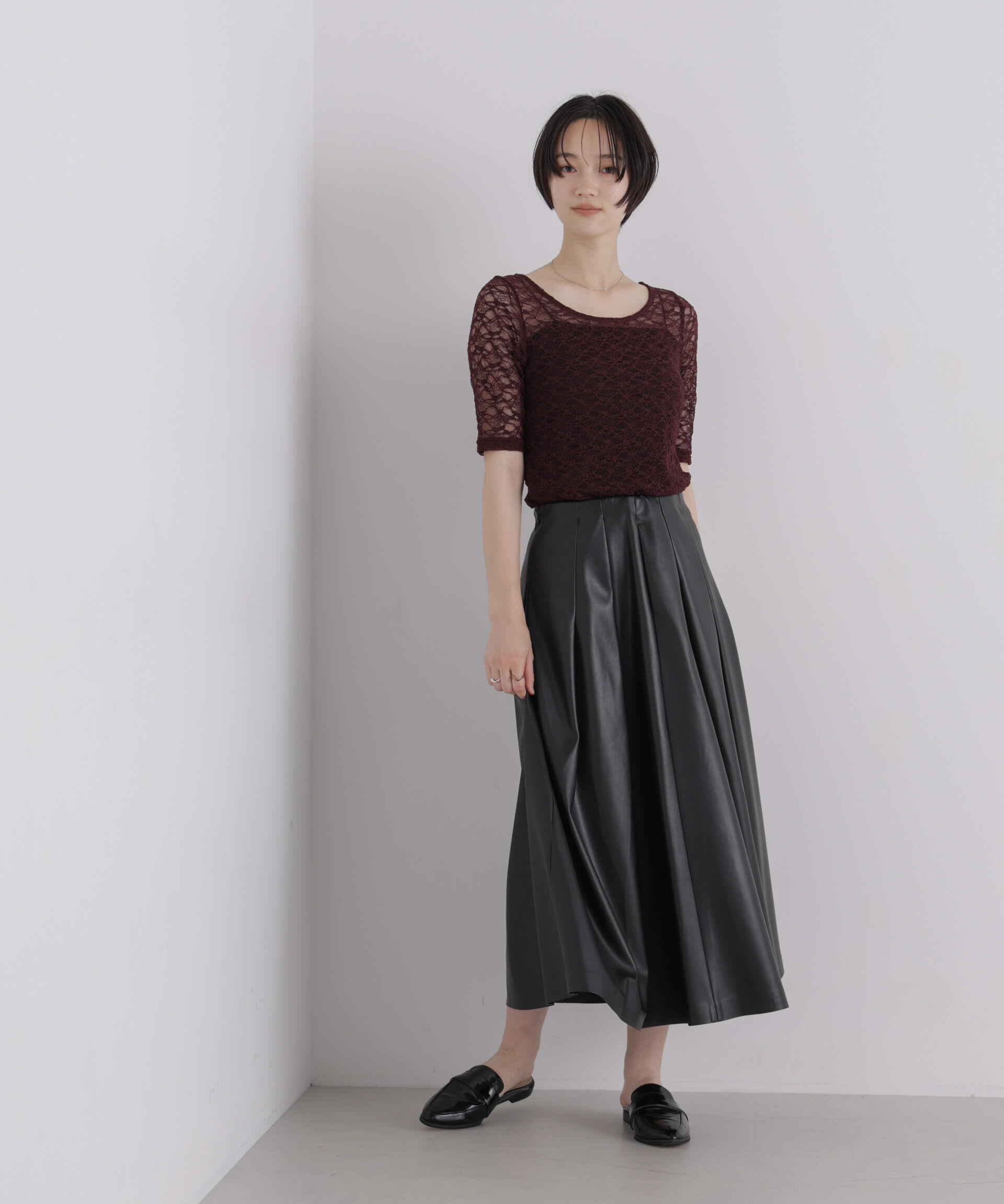 NANO universe「前後2wayシアーストレッチレーストップス」|Tシャツ・カットソー|