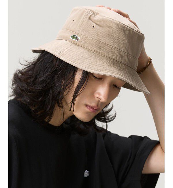 LACOSTE「ウォッシュドコットンバケットハット」|ハット|ベージュ