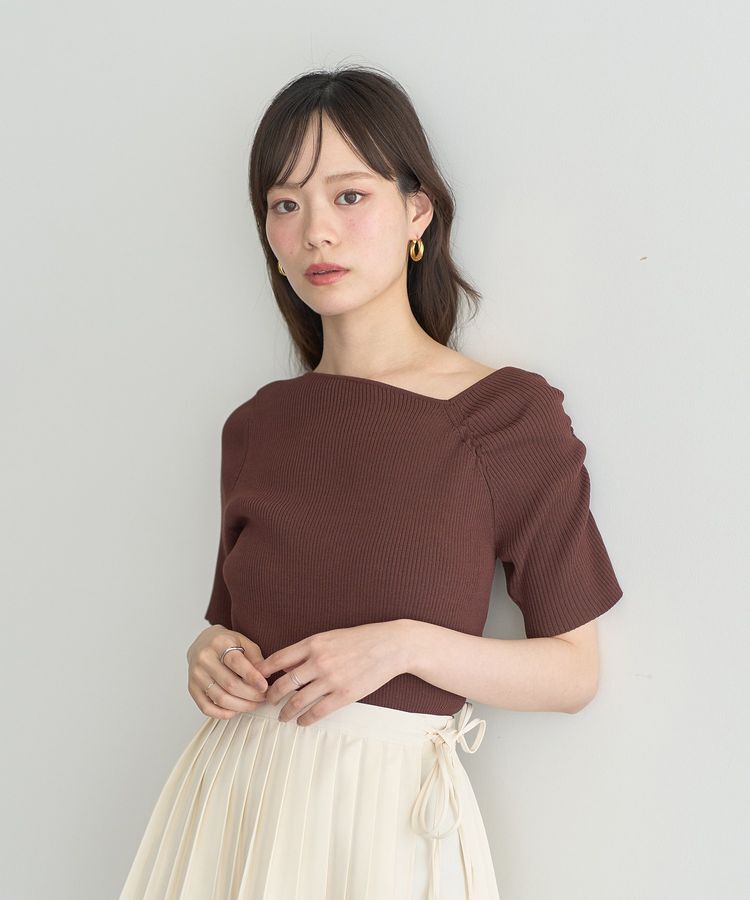 earth music&ecology「アシメネックリブニットプルオーバー」|ニット・セーター|