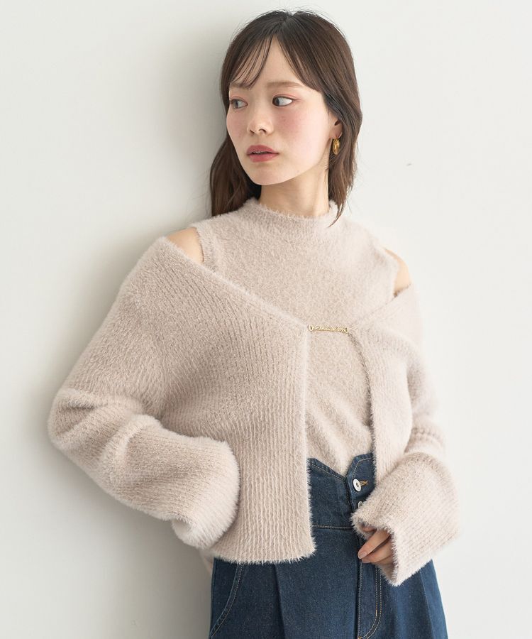 earth music&ecology「SET2点チャーム付きシャギーニット＋インナー」|カーディガン|