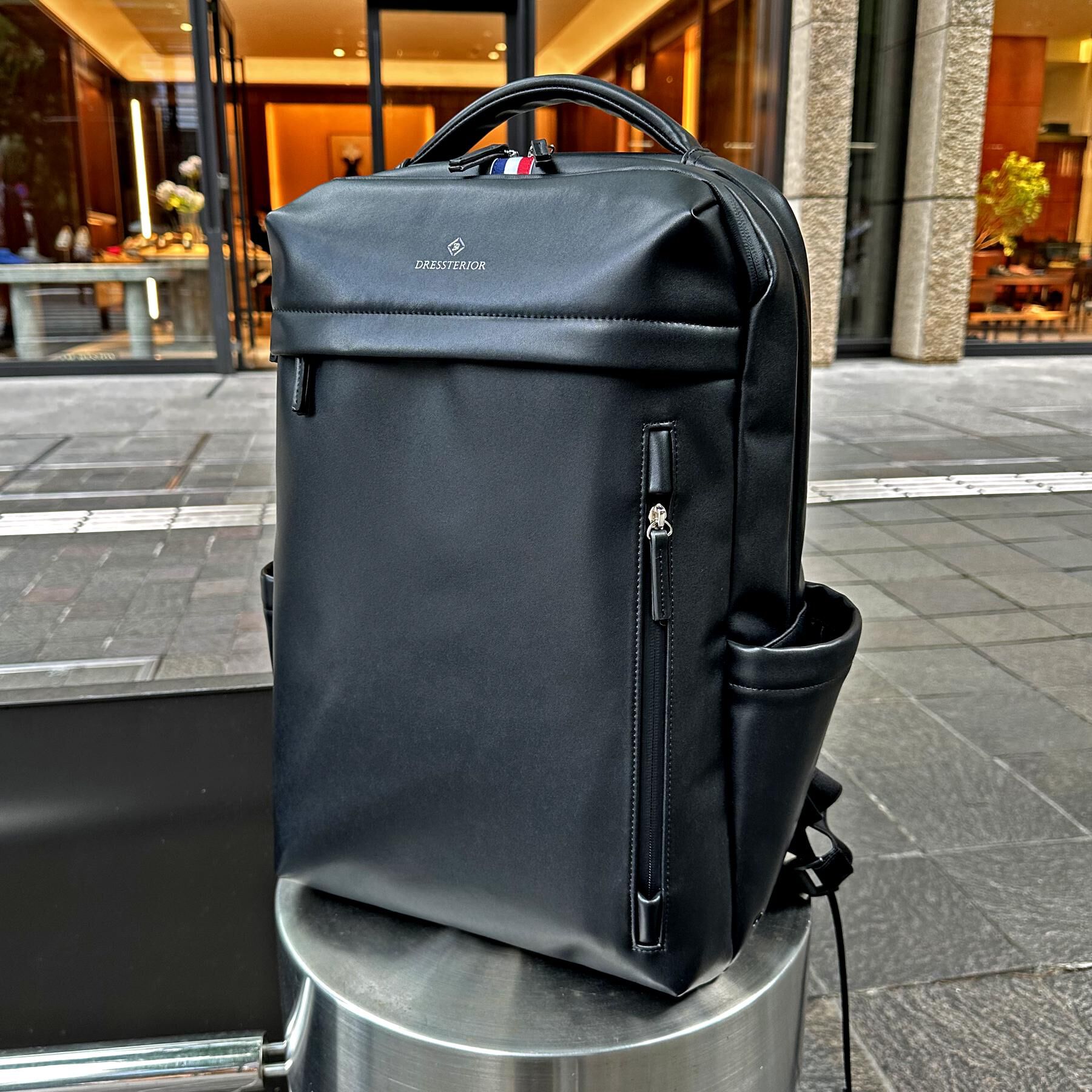 DRESSTERIOR「【撥水加工/荷重軽減】サスペンション リサイクルレザーバックパック」|リュック|ブラック(019)