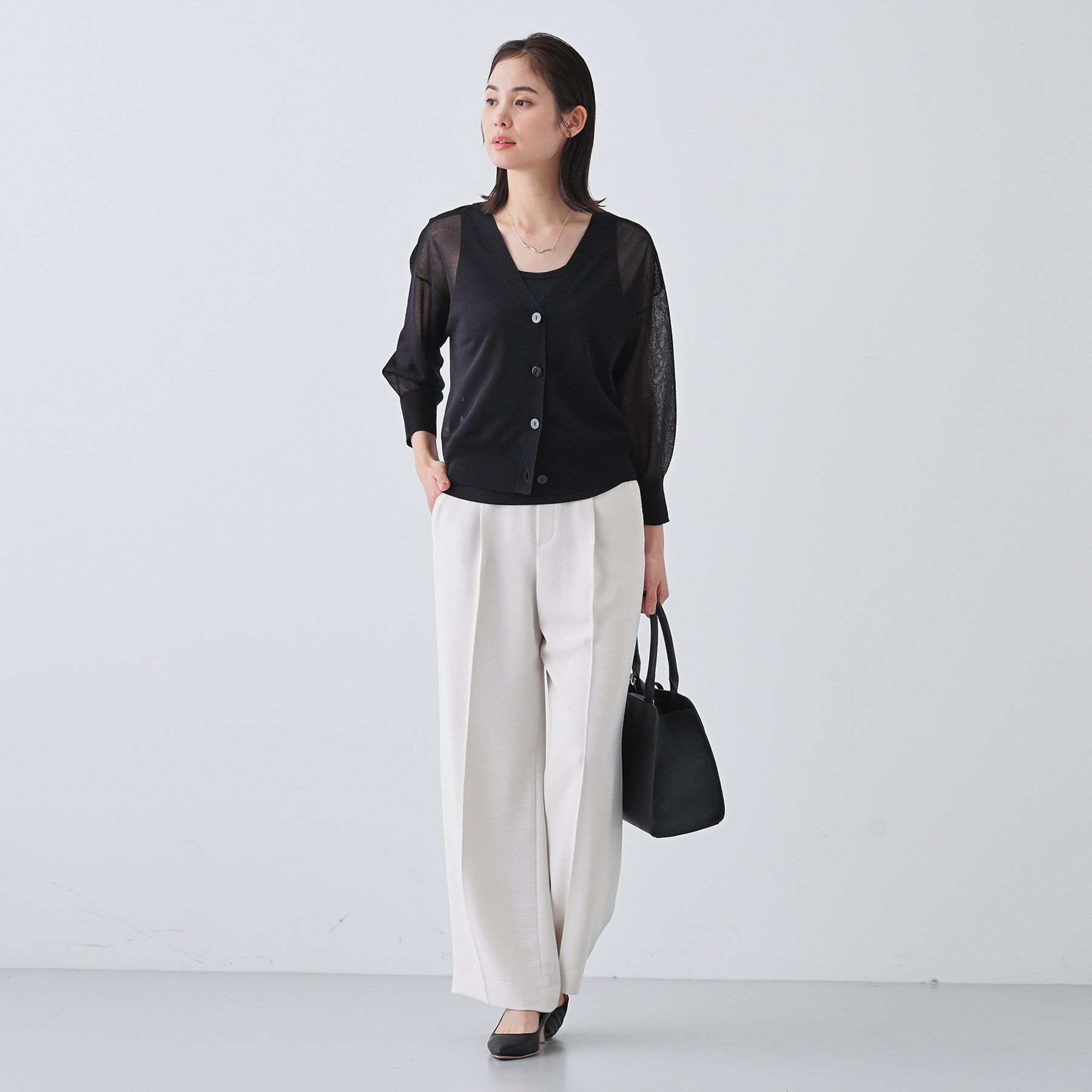 INDIVI「【大人シアーラメ】きれいめニットカーディガン」|カーディガン|