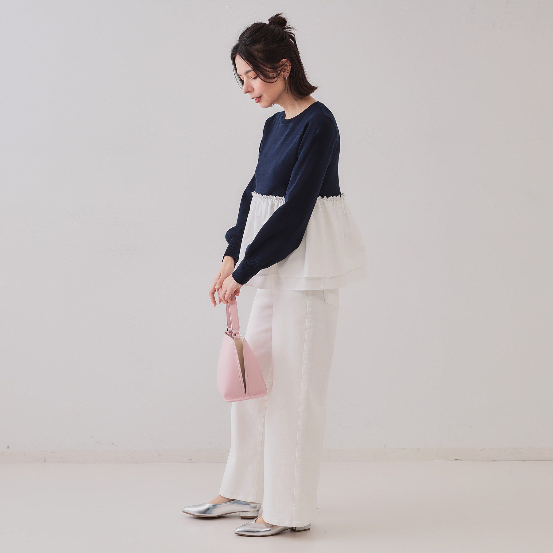 OPAQUE.CLIP「配色ペプラムドッキングニット【洗濯機洗い可】」|Tシャツ・カットソー|