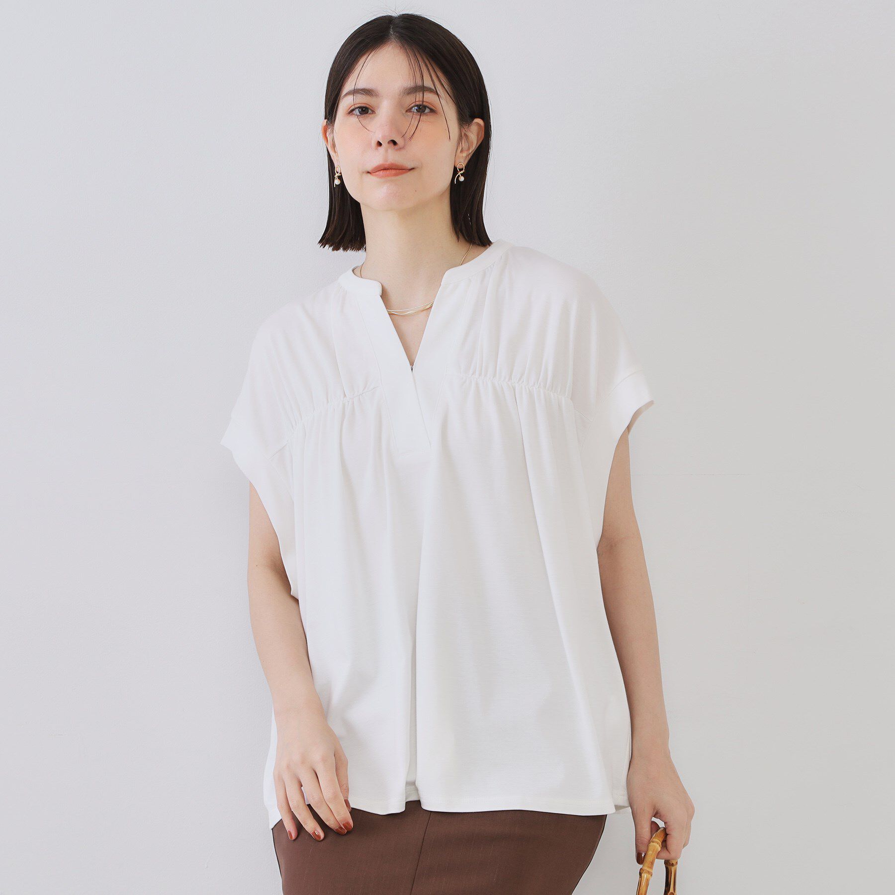 OPAQUE.CLIP「スキッパーフレアカットソー【接触冷感／洗濯機洗い可】」|Tシャツ・カットソー|ホワイト(001)