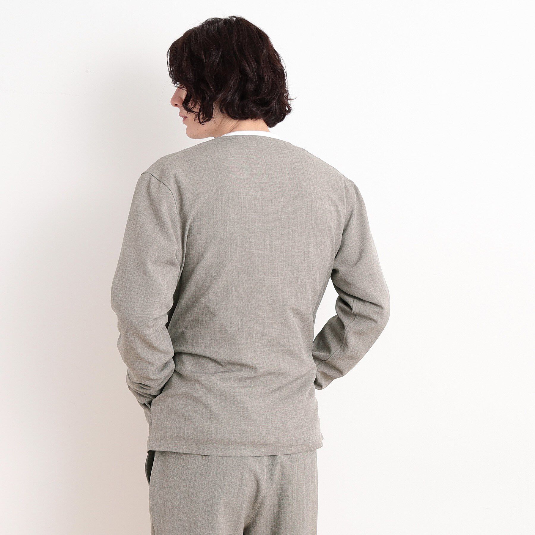 THE SHOP TK「【CAVIAN/キャビアン】リサイクルシャークスキンノーカラーカーディガン セットアップ可」|カーディガン|