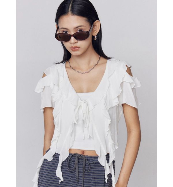 EMODA「ラッフルカットアウトトップ」|Tシャツ・カットソー|ホワイト