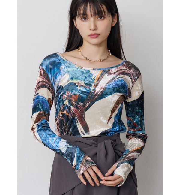 MURUA「ニュアンスプリントベロアトップス」|Tシャツ・カットソー|アイボリー