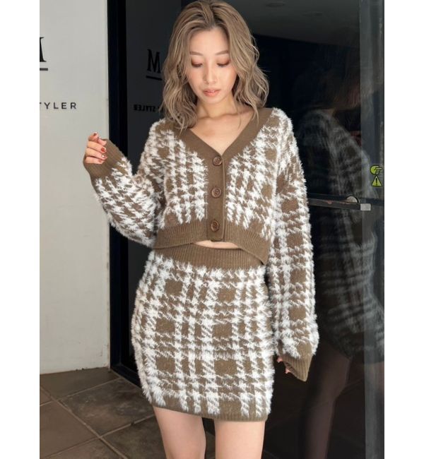 GYDA「シャギーCHECK PATTERN MIXニットスカートライクショートパンツ【SETUP着用可】」|スカート|