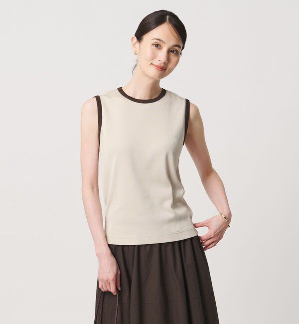 UNITED ARROWS「リブ バイカラーパイピング ノースリーブ Tシャツ」|タンクトップ|BEIGE