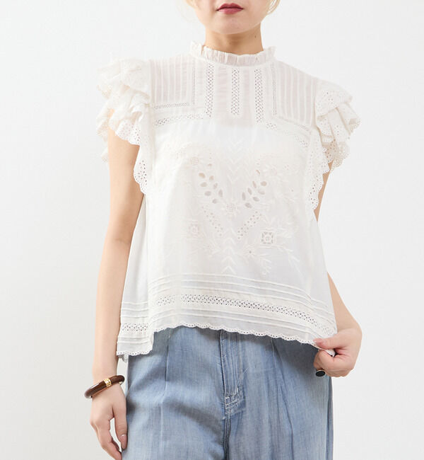 SOFFITTO「スカラ刺繍フリルブラウス」|シャツ・ブラウス|ホワイト