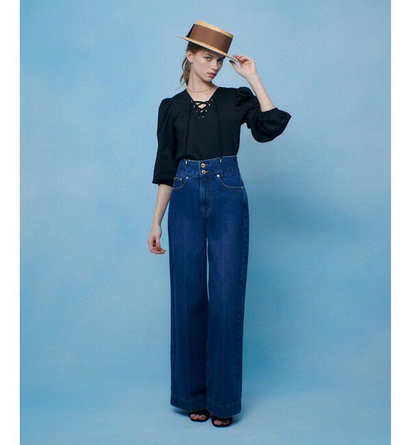 LOULOU WILLOUGHBY「ハイウエストワイドデニムパンツ」|デニム|