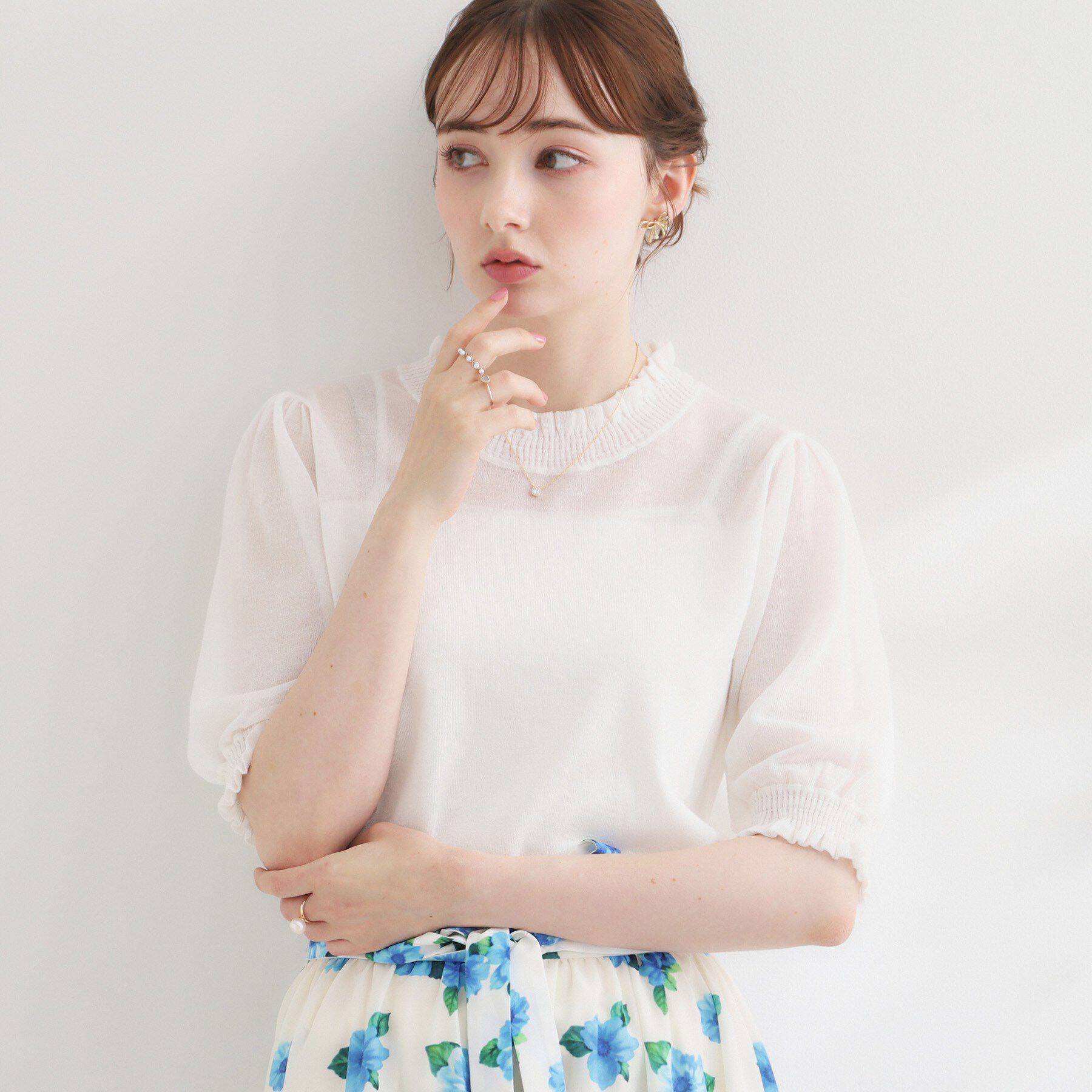 Couture broach「【洗える】LEVITAシャーリング サマーニット」|ニット・セーター|オフホワイト(003