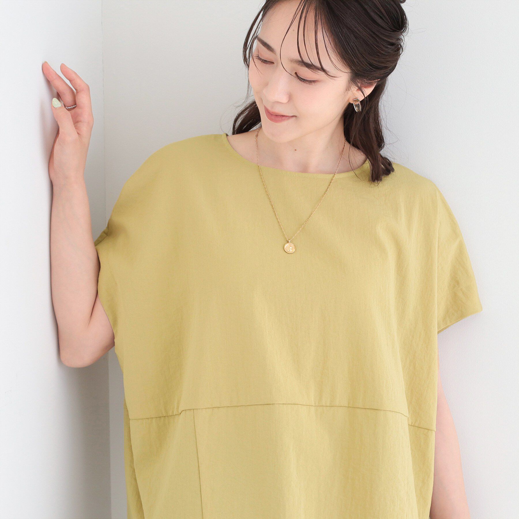 SHOO･LA･RUE「【洗濯機可/セットアップ可】軽凛(かろりん) ひんやり切替コクーントップス」|Tシャツ・カットソー|イエロー(031)