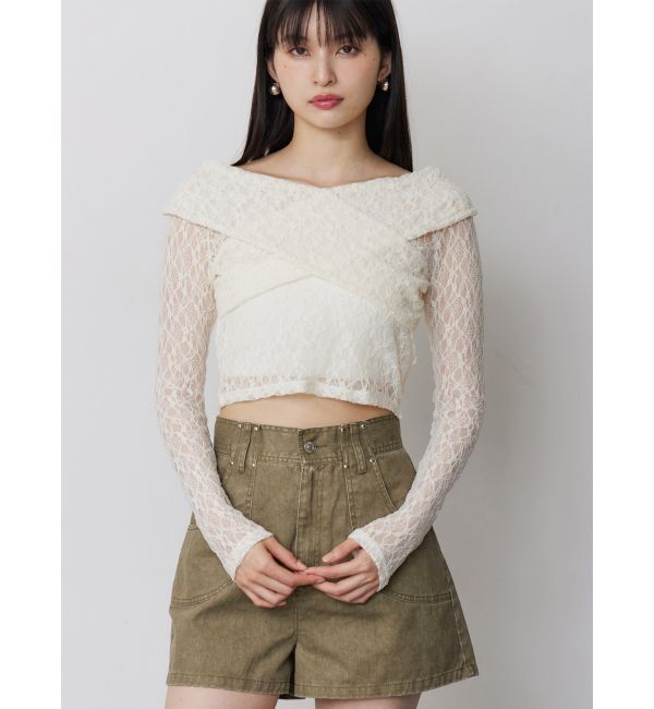 MURUA「レースカシュクールオフショルトップス」|Tシャツ・カットソー|アイボリー