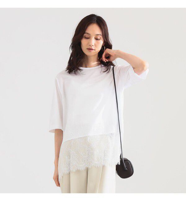 Demi-Luxe BEAMS 「レース 切り替え Tシャツ」|Tシャツ・カットソー|WHITE