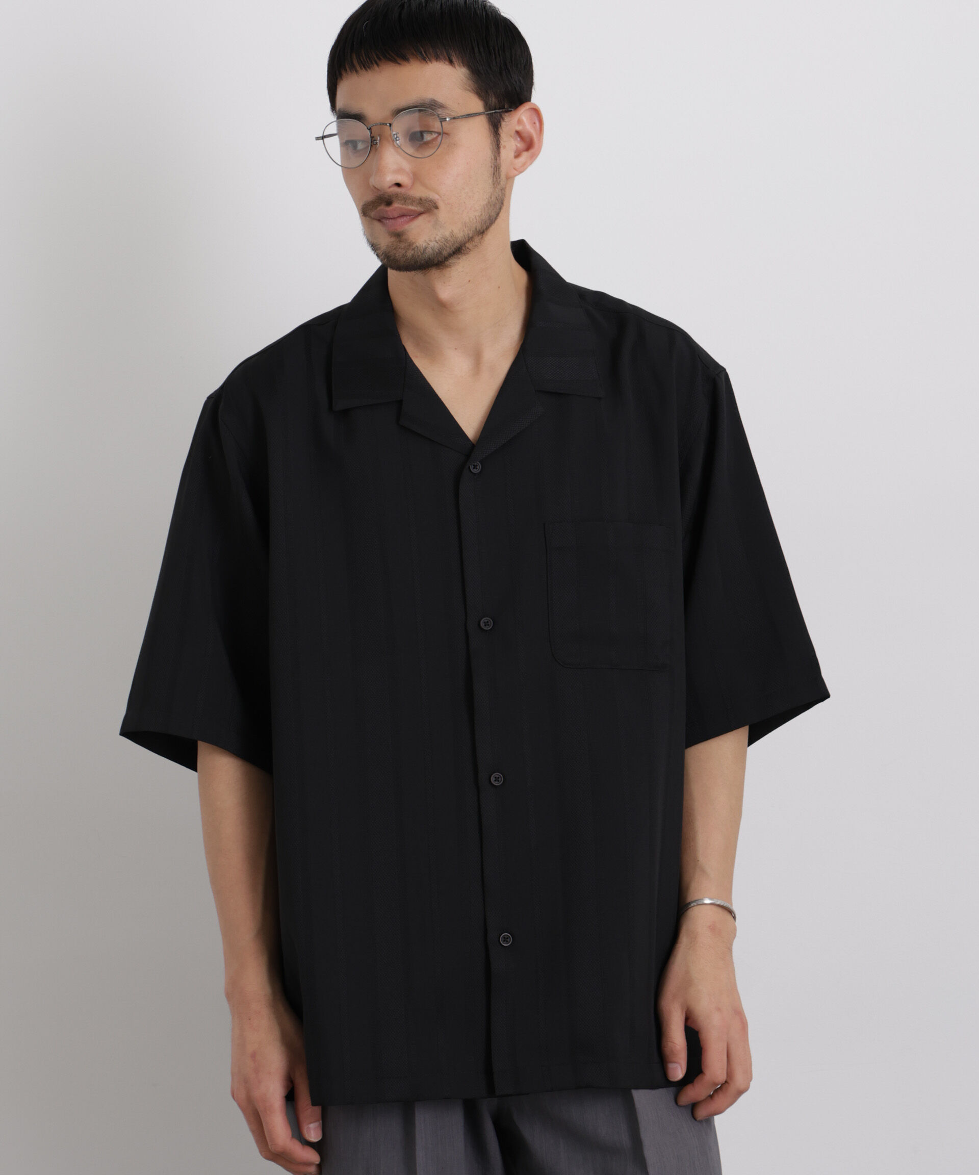 nano･universe「ジャガードストライプシャツ 半袖」|シャツ・ブラウス|