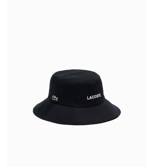 LACOSTE「ブランドネームロゴ刺繍エッセンシャルバケットハット」|ハット|ブラック
